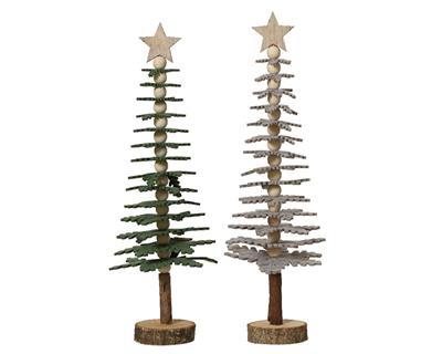 ALBERO IN LEGNO CON RAMI A FORMA DI FIOCCO DI NEVE IN FELTRO H.3