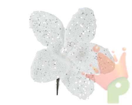 STELLA DI NATALE CON CLIP IN PELLICCIA BIANCA CON GLITTER 18X6 C