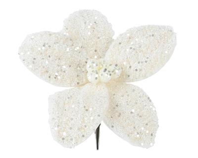 STELLA DI NATALE CON CLIP IN PELLICCIA CREMA CON GLITTER 18X6 CM