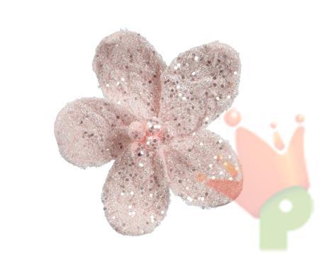 STELLA DI NATALE CON CLIP IN PELLICCIA ROSA CON GLITTER 18X6 CM
