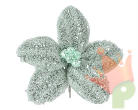 STELLA DI NATALE CON CLIP IN PELLICCIA VERDE SALVIA CON GLITTER