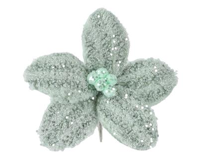 STELLA DI NATALE CON CLIP IN PELLICCIA VERDE SALVIA CON GLITTER