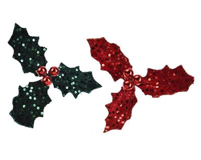 CLIP AGRIFOGLIO VERDE / ROSSO GLITTER CON BACCHE  15X8 CM 1 PZ A