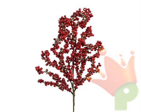 RAMO CON BACCHE ROSSE E ORO H.60 CM