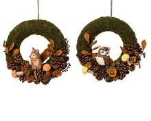 GHIRLANDA FUORIPORTA PIGNE FOGLIE FUNGHI GUFO / VOLPE 32 CM 1 PZ