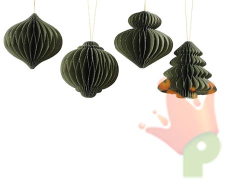 PENDENTE NATALIZIO IN CARTA NIDO D'APE VERDE GLITTER 8 CM ASSORT