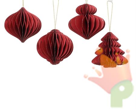 PENDENTE NATALIZIO IN CARTA NIDO D'APE ROSSO GLITTER 8 CM ASSORT