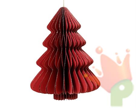 PENDENTE ALBERO DI NATALE IN CARTA NIDO D'APE ROSSO GLITTER H.40
