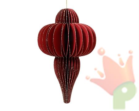 ORNAMENTO NATALIZIO IN  CARTA NIDO D'APE ROSSO GLITTER H.40X24CM