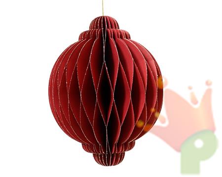 ORNAMENTO NATALIZIO IN CARTA NIDO D'APE ROSSO GLITTER H.40X30 CM