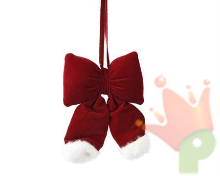 FIOCCO NATALIZIO IN VELLUTO DI POLIESTERE ROSSO BIANCO 15X3X11 C