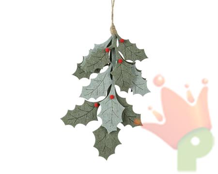 PENDENTE AGRIFOGLIO CON BACCHE ROSSE H.28X17X1 CM