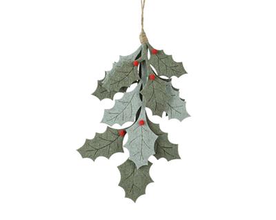 PENDENTE AGRIFOGLIO CON BACCHE ROSSE H.28X17X1 CM