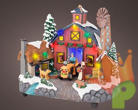 VILLAGGIO DI NATALE FATTORIA CON LED MUSICA E MOVIMENTO 23X26,5X