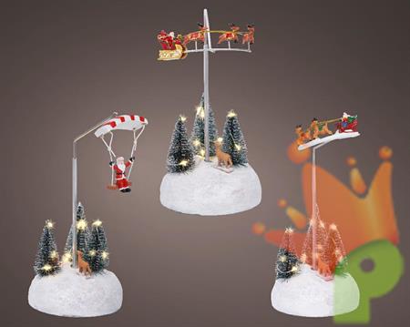 SCENA IN POLIRESINA BABBO NATALE CON SLITTA/PARACADURE CON LED