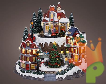 VILLAGGIO NATALIZIO CON TRENO ALBERO IN MOVIMENTO H.30,5X30X27CM