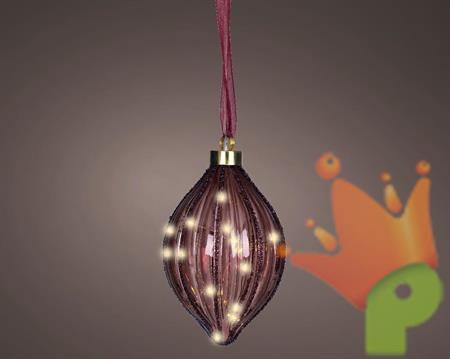 PALLINA DI NATALE FORMA OLIVA LUMINOSA IN VETRO BORDEAUX 40 LED