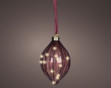 PALLINA DI NATALE FORMA OLIVA LUMINOSA IN VETRO BORDEAUX 40 LED