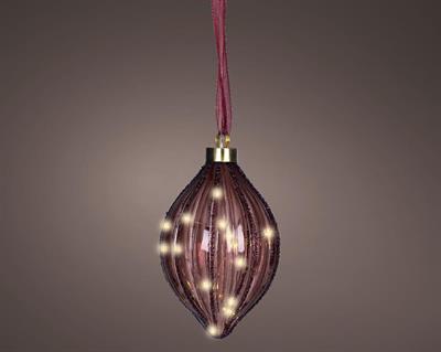 PALLINA DI NATALE FORMA OLIVA LUMINOSA IN VETRO BORDEAUX 40 LED