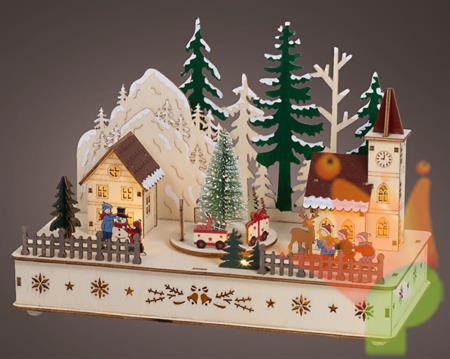 PAESAGGIO DI NATALE IN LEGNO CON LUCI LED MOVIMENTO E MUSICA 20X