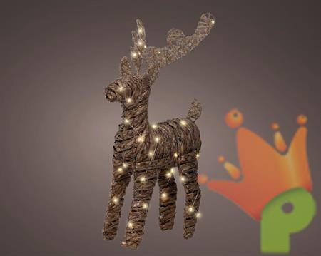 RENNA IN JUTA LUMINOSA 50 LED BIANCO CALDO H.55X30X12 CM