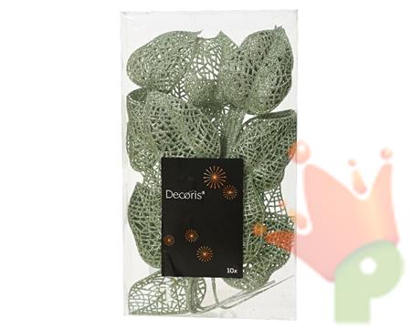 RAMETTO CON FOGLIE VERDE MENTA GLITTER 10 PZ H.36X16X2 CM