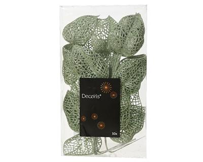 RAMETTO CON FOGLIE VERDE MENTA GLITTER 10 PZ H.36X16X2 CM