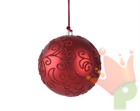 PALLINA DI NATALE ROSSO SCURO DECORATA 12 CM