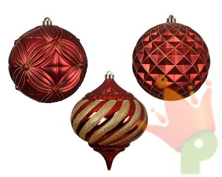 PALLINA DI NATALE ROSSA DECORATA GLITTER ORO 20 CM 1 PZ ASSORTIT
