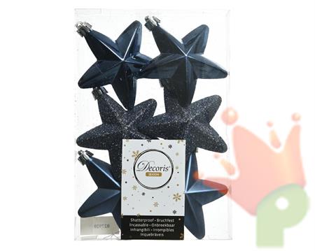 PENDENTI STELLE BLU OPACHE GLITTER LUCIDE 6 PZ 7,5 CM