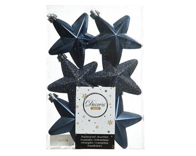 PENDENTI STELLE BLU OPACHE GLITTER LUCIDE 6 PZ 7,5 CM