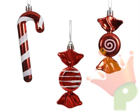 PENDENTE NATALIZIO CANDY ROSSA BIANCA H.12X4X1,2 CM ASSORTITA
