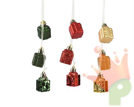 PENDENTI PACCHI REGALO ROSSO/ORO/VERDE 3 PZ 2,5 CM ASSORTITI
