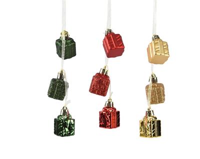 PENDENTI PACCHI REGALO ROSSO/ORO/VERDE 3 PZ 2,5 CM ASSORTITI