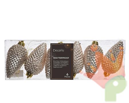 PENDENTI PER ALBERO DI NATALE PIGNE PERLA GLITTER BOX DA 6 PZ 8