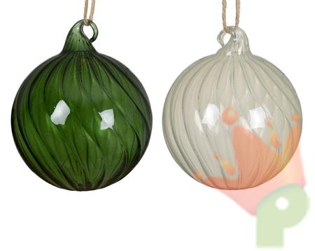 PALLINA DI NATALE VERDE/BIANCA IN VETRO TRASPARENTE 8 CM 1 PZ AS
