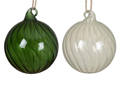 PALLINA DI NATALE VERDE/BIANCA IN VETRO TRASPARENTE 8 CM 1 PZ AS