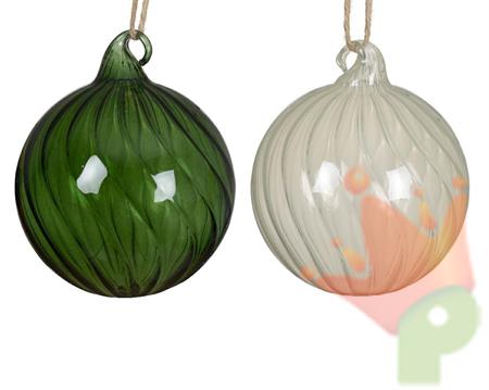 PALLINA DI NATALE VERDE/BIANCA IN VETRO TRASPARENTE 10 CM 1 PZ A