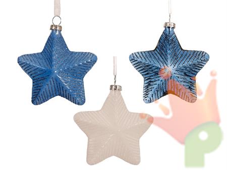PENDENTE NATALIZIO STELLA BLU/BIANCA GLITTER 9.8 CM 1 PZ ASS.