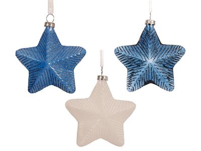 PENDENTE NATALIZIO STELLA BLU/BIANCA GLITTER 9.8 CM 1 PZ ASS.