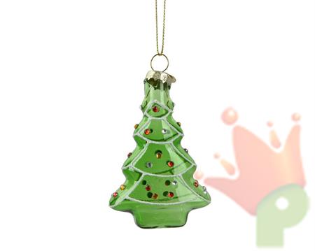 PENDENTE ALBERO DI NATALE IN VETRO VERDE CON STRASS H.8,5X2,8X5,