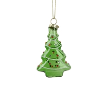 PENDENTE ALBERO DI NATALE IN VETRO VERDE CON STRASS H.8,5X2,8X5,