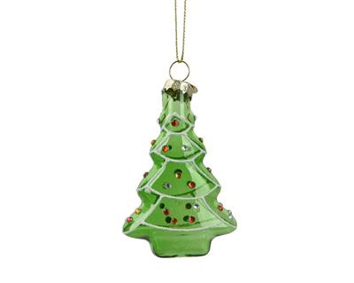 PENDENTE ALBERO DI NATALE IN VETRO VERDE CON STRASS H.8,5X2,8X5,