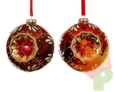 PALLINA IN VETRO ROSSA GLITTER ORO 10 CM 1 PZ ASSORTITO