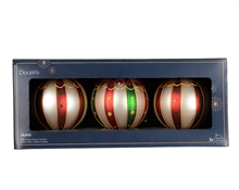 PALLINA DI NATALE VETRO A STRISCE BIANCHE VERDI ROSSE 8 CM