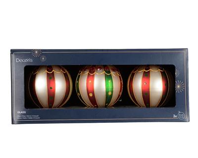 PALLINA DI NATALE VETRO A STRISCE BIANCHE VERDI ROSSE 8 CM