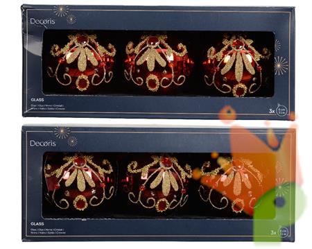 PALLINA IN VETRO BORDEAUX GLITTER ORO 8 CM