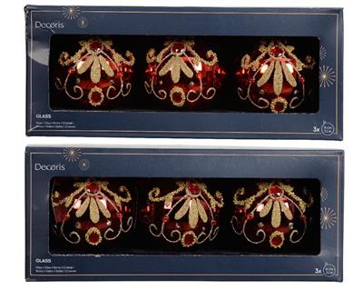 PALLINA IN VETRO BORDEAUX GLITTER ORO 8 CM