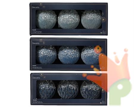 PALLINA DI NATALE  BLU/AZZURRA CON PERLINE E GLITTER 8 CM ASS.