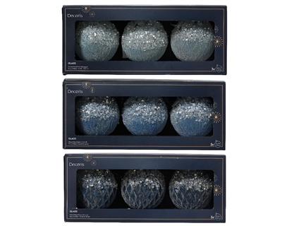 PALLINA DI NATALE  BLU/AZZURRA CON PERLINE E GLITTER 8 CM ASS.